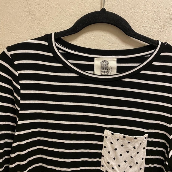 Anthropologie Lili's Closet Striped 3/4 Length Sleeve Top With Polka Dot Pocket - Picture 2 of 9